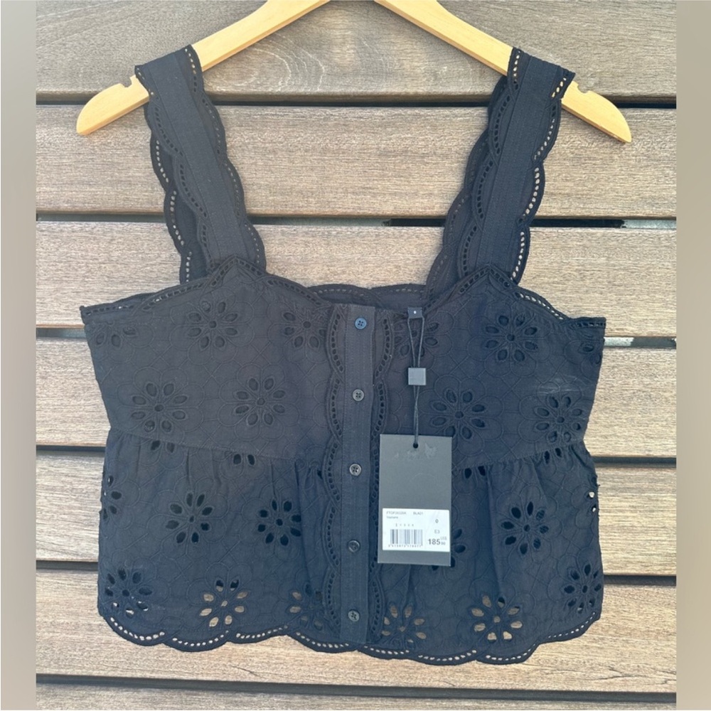 The Kooples Black Eyelet Scallop Crop Top | Size 0 - Picture 2 of 5